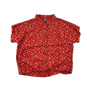 Tu blouse 11-12 years red floral slightly cropped short sleeve button up