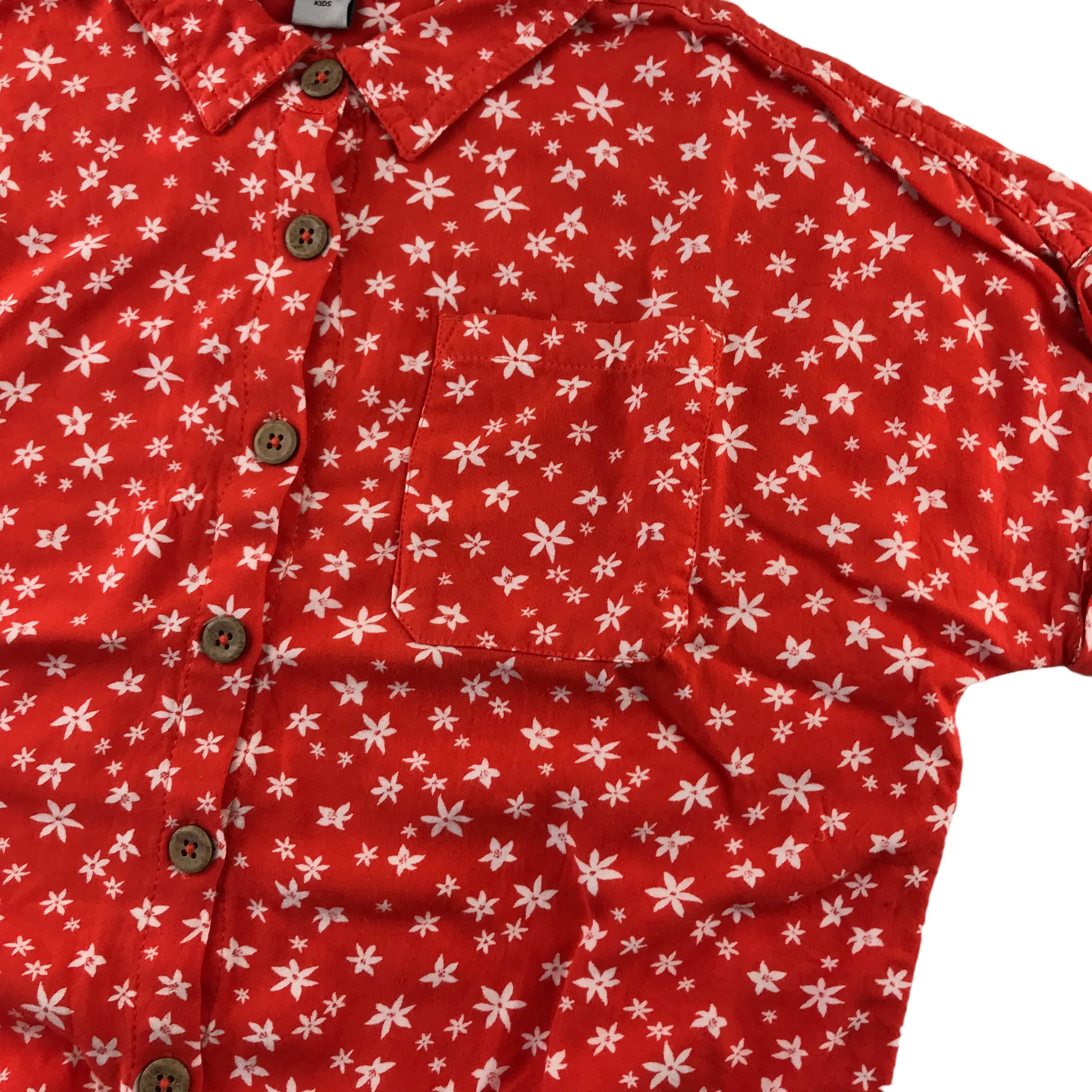 Tu blouse 11-12 years red floral slightly cropped short sleeve button up