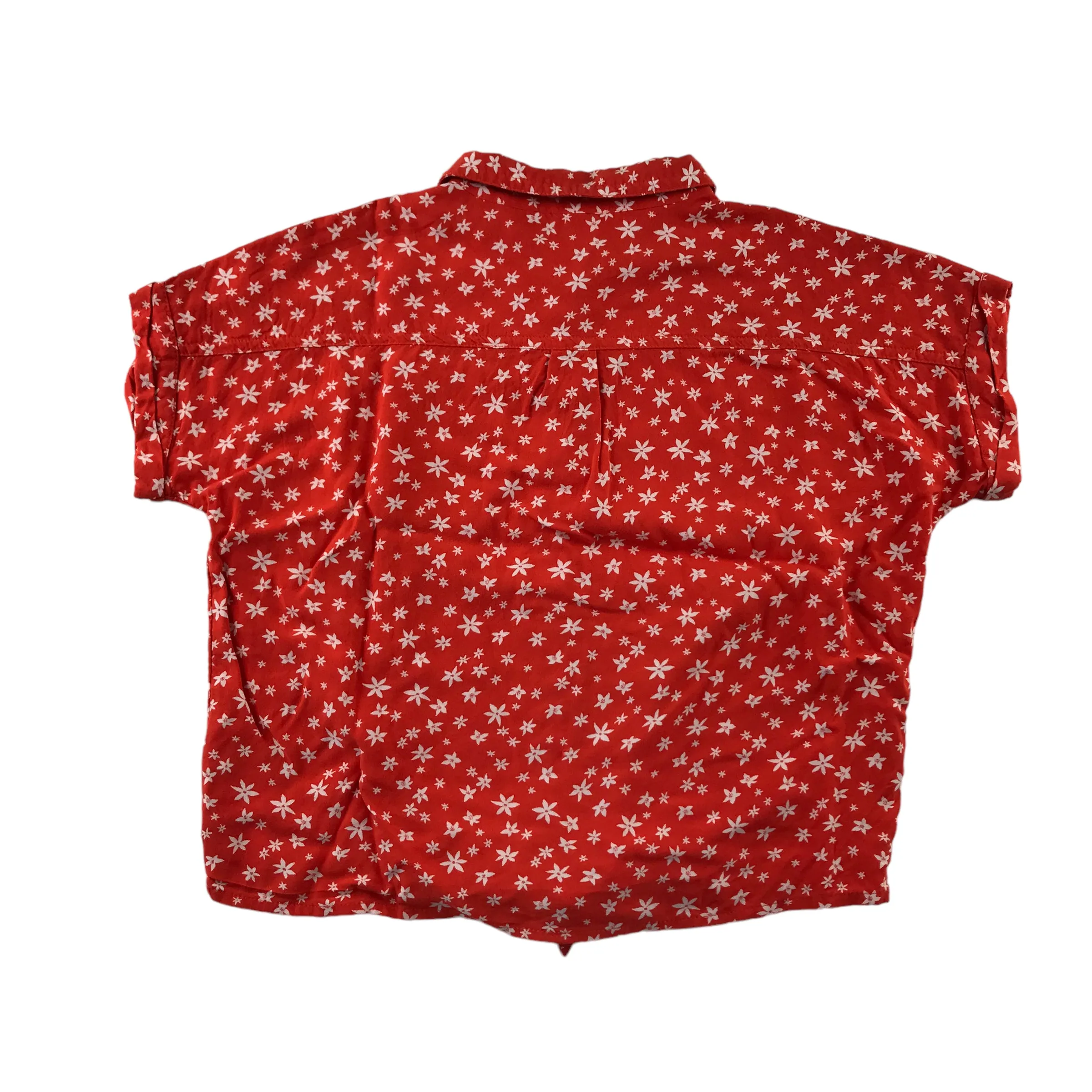 Tu blouse 11-12 years red floral slightly cropped short sleeve button up