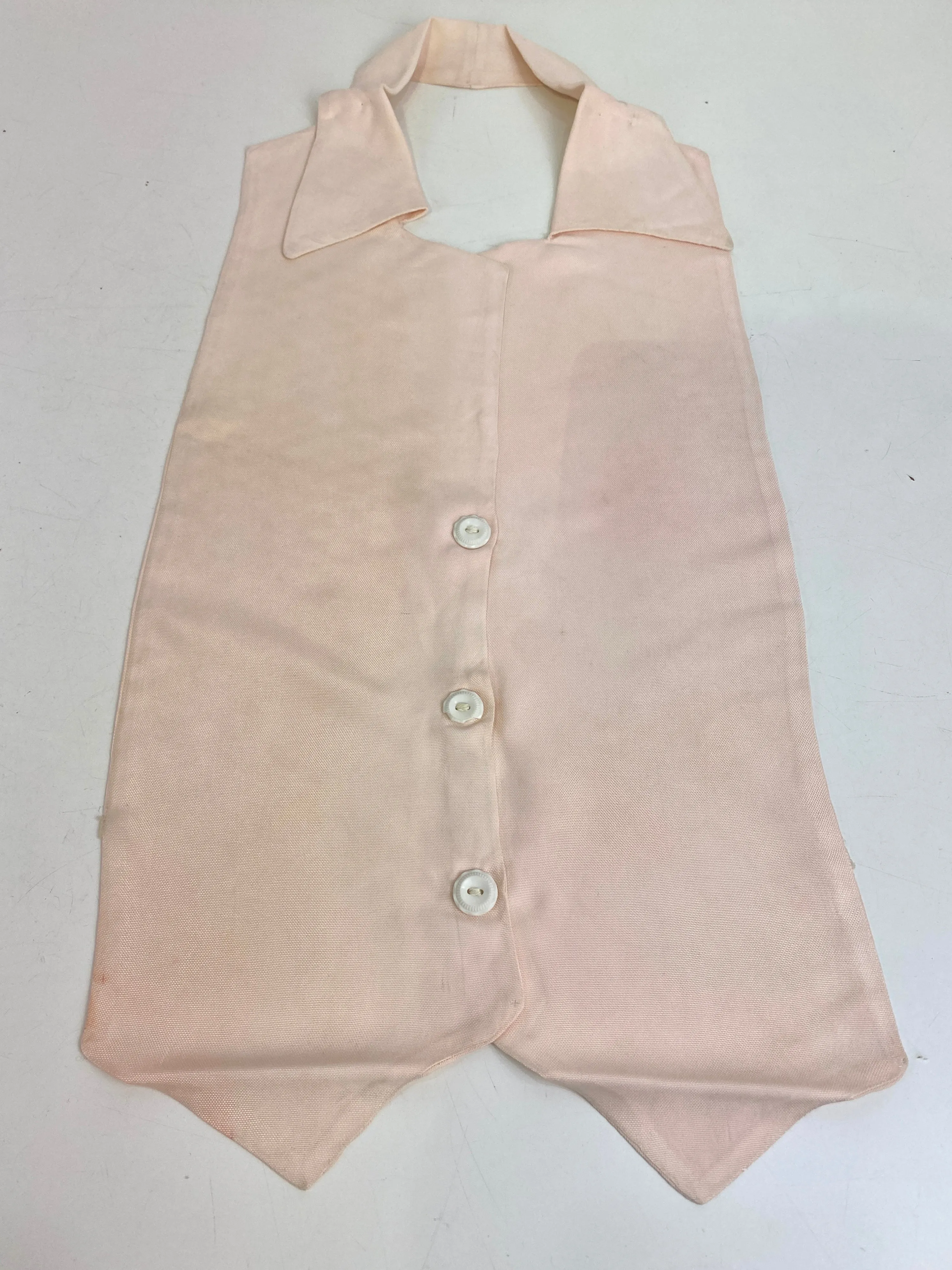 Vintage 1920s Pink Rayon Bib Collar with White Buttons