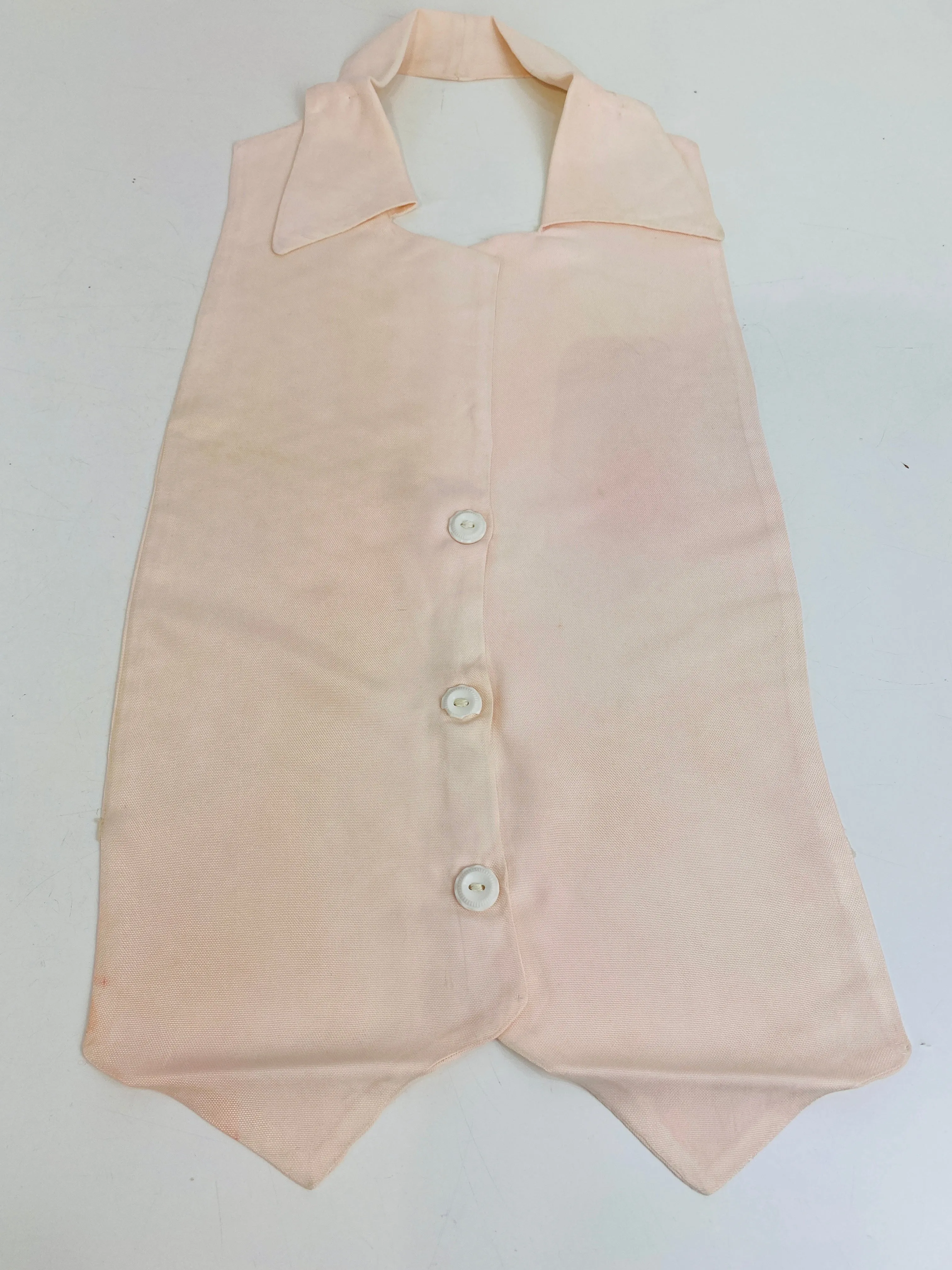 Vintage 1920s Pink Rayon Bib Collar with White Buttons