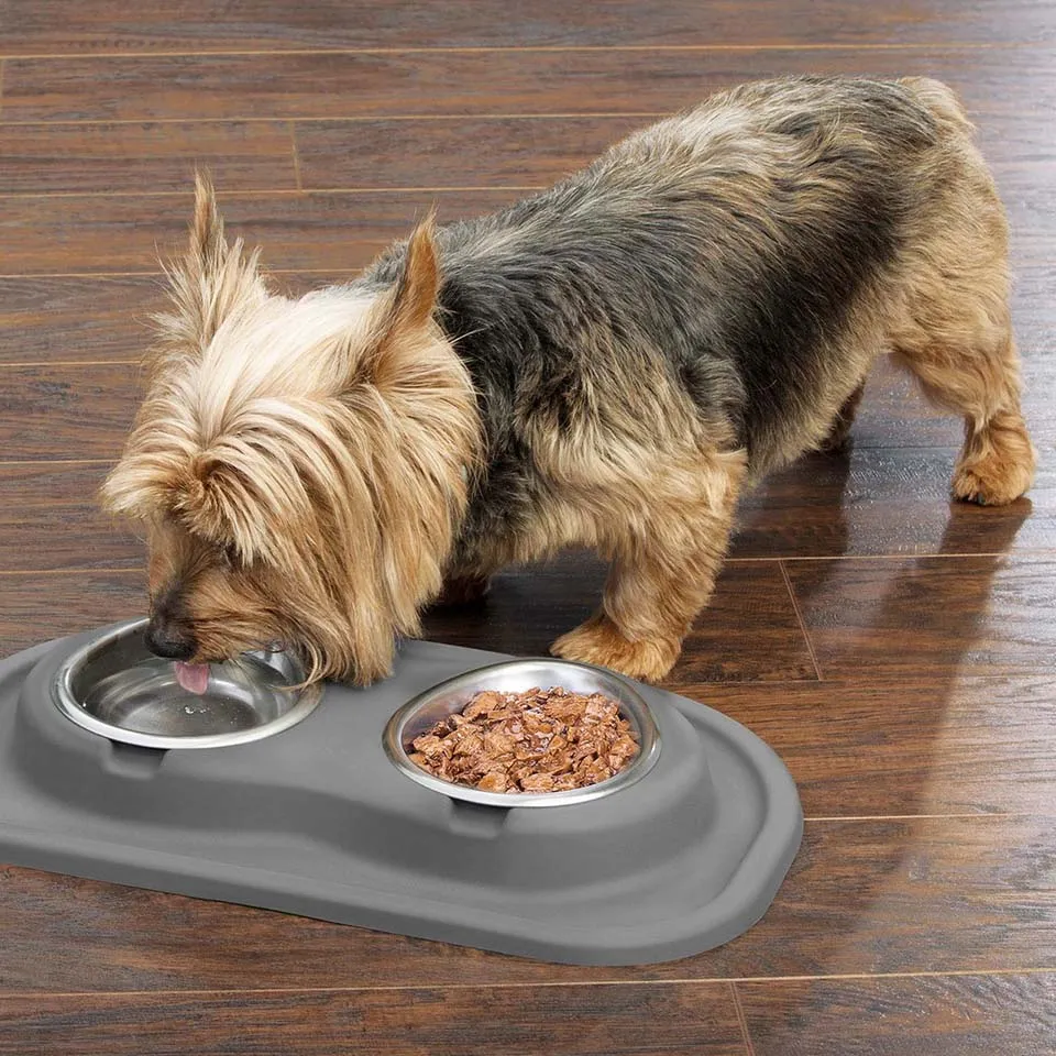 WeatherTech Double Low Pet Feeding System, Stainless Steel