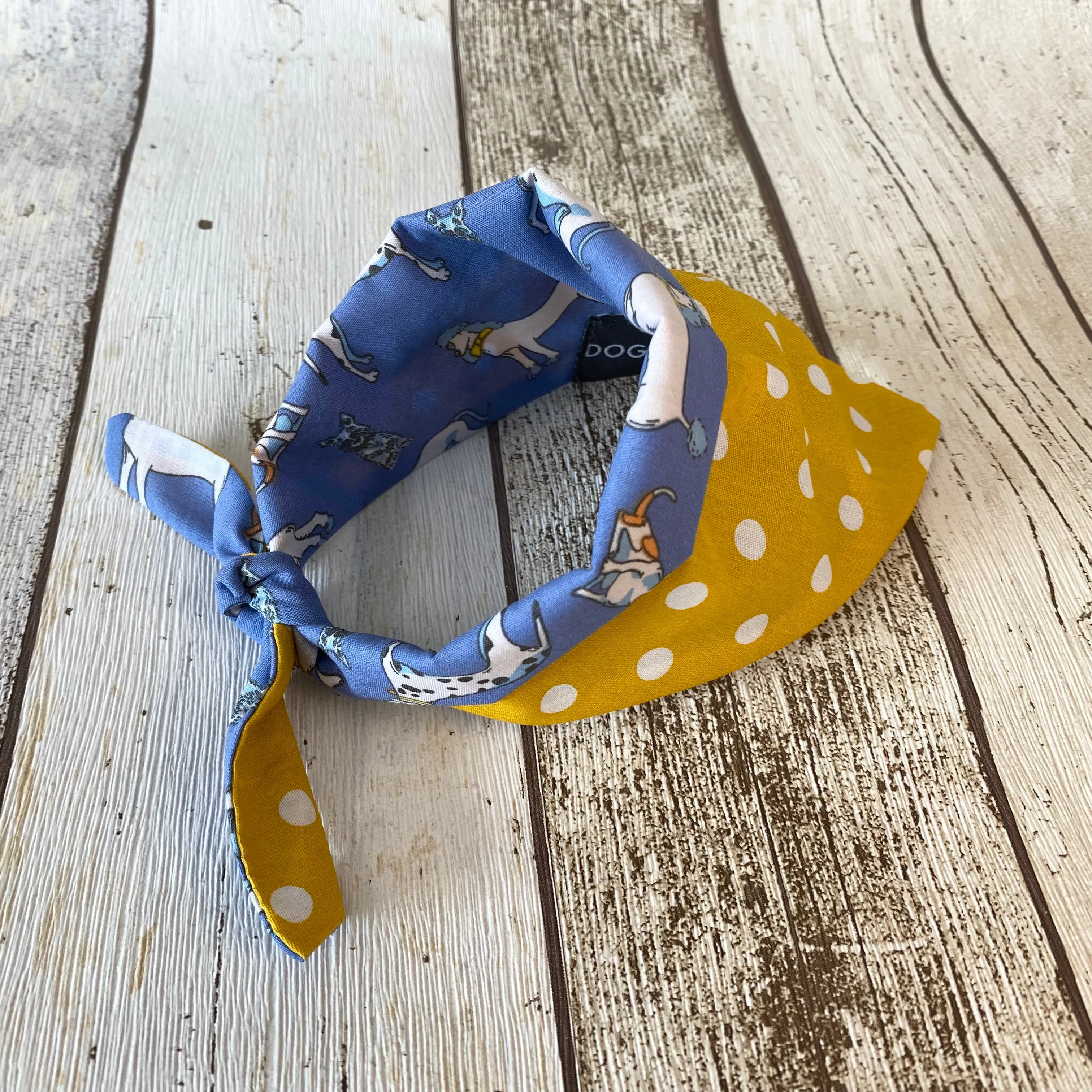 Yellow Polka Dot Blue Dog Bandana