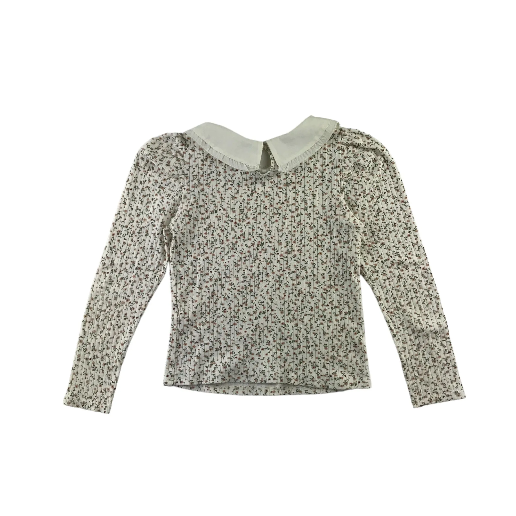 Zara t-shirt 9-10 years white floral printed with frilled collar